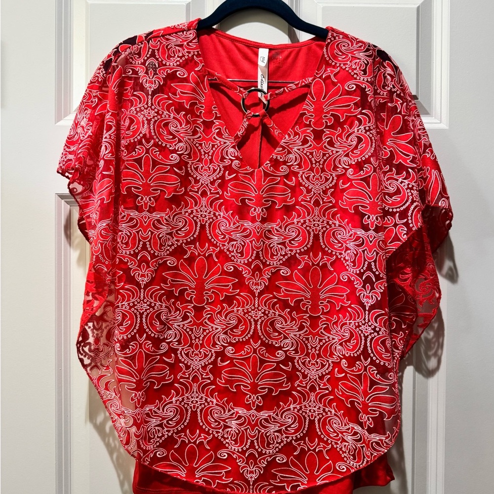 NY Collection Red Laced Women's Blouse top - Size M